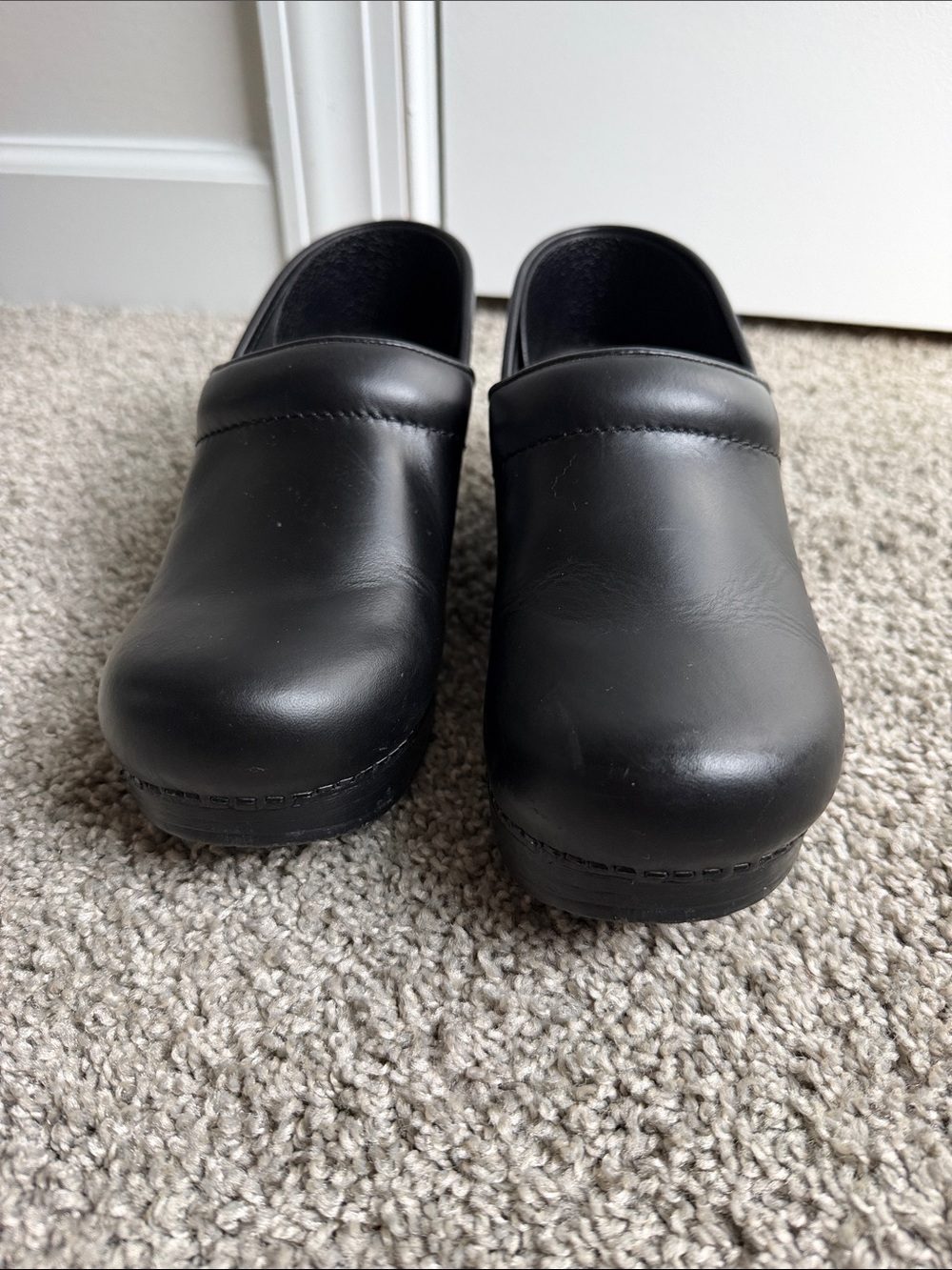 Dansko Black Leather Slip-On Clogs - Picture 3 of 6